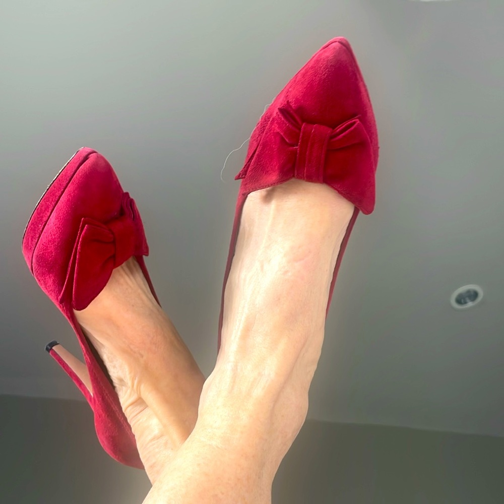 Prada pumps red suede classic heels with small platform
